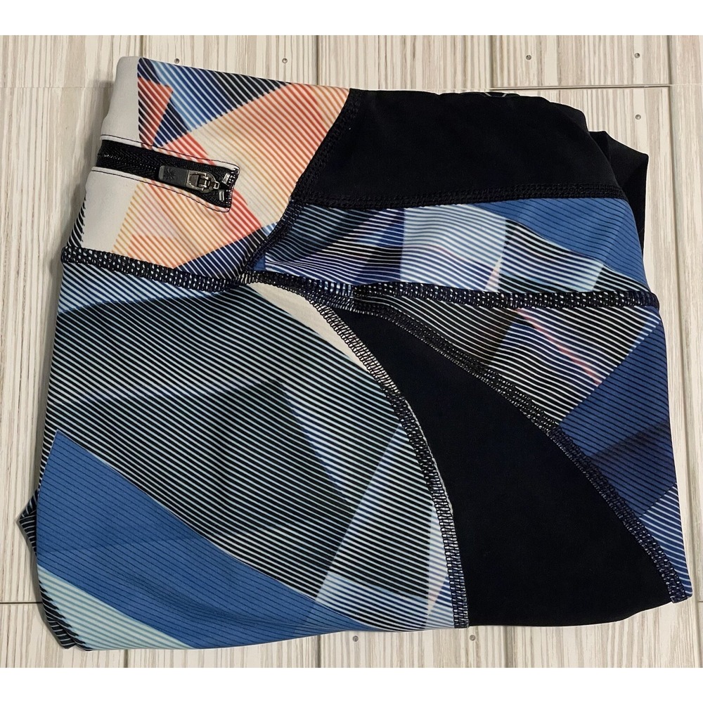 Athleta Be Free Knicker Blue Geometric Print Running Leggings Womens Small